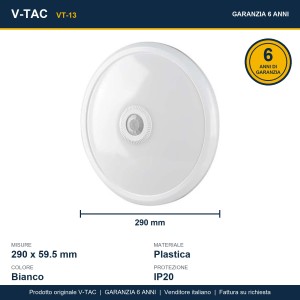 Plafoniera LED rotonda 12W 4000K con sensore PIR bianca V-TAC VT-13 - foto 15