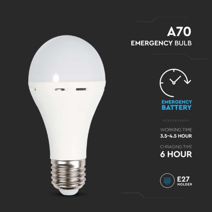 Lampadina LED E27 9W 4000K con batteria di emergenza 3h e funzione torcia V-TAC VT-509