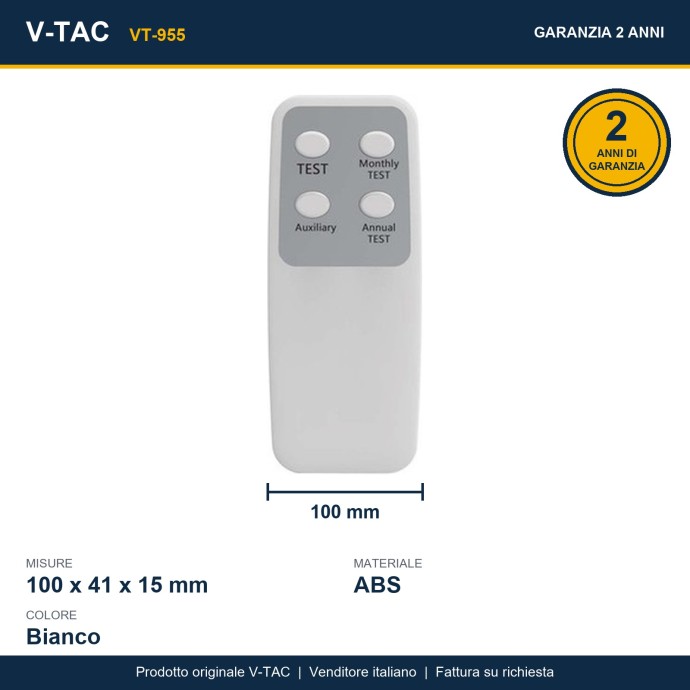 Telecomando per lampade LED di emergenza V-TAC VT-955 e VT-997, portata 3-5 m