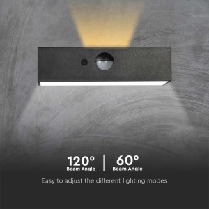 Applique LED solare da esterno 3W 3000K+4000K IP65 sensore PIR nera V-TAC VT-403 - foto 6