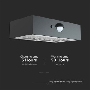 Applique LED solare da esterno 3W 3000K+4000K IP65 sensore PIR nera V-TAC VT-403 - foto 9