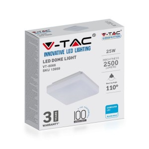 Plafoniera LED quadrata 25W 3000K IP44 chip Samsung bianca V-TAC VT-8066SQ - foto 2