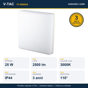 Plafoniera LED quadrata 25W 3000K IP44 chip Samsung bianca V-TAC VT-8066SQ - foto 12