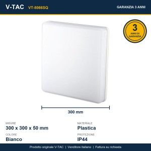 Plafoniera LED quadrata 25W 3000K IP44 chip Samsung bianca V-TAC VT-8066SQ - foto 13