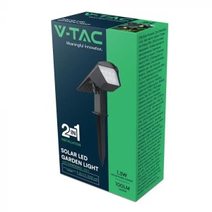 Faretto LED solare da giardino 1.3W CCT IP65 nero con picchetto o staffa V-TAC VT-10183 - foto 2