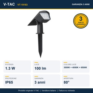 Faretto LED solare da giardino 1.3W CCT IP65 nero con picchetto o staffa V-TAC VT-10183 - foto 12