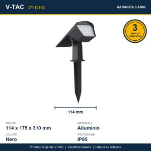 Faretto LED solare da giardino 1.3W CCT IP65 nero con picchetto o staffa V-TAC VT-10183 - foto 13