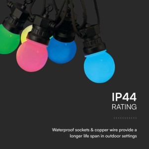 Catenaria LED 13m con 15 Lampadine RGB 0.5W IP44 e Telecomando V-TAC VT-713S - foto 6