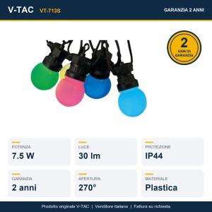 Catenaria LED 13m con 15 Lampadine RGB 0.5W IP44 e Telecomando V-TAC VT-713S - foto 9