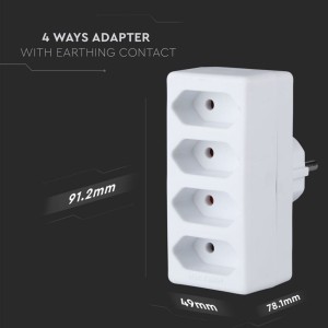 Adattatore multipresa 4 prese 10A Schuko 3680W bianco IP20 V-TAC VT-1004 - foto 2