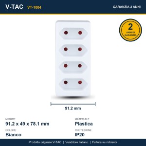 Adattatore multipresa 4 prese 10A Schuko 3680W bianco IP20 V-TAC VT-1004 - foto 7