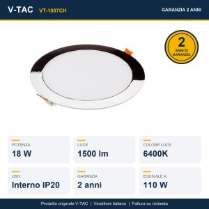 Mini pannello LED 18W rotondo da incasso 6400K cromato V-TAC VT-1807CH - foto 2