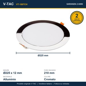 Mini pannello LED 18W rotondo da incasso 6400K cromato V-TAC VT-1807CH - foto 3
