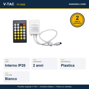 Controller Dimmer IR per Strip LED CCT 12V/24V 6A con Telecomando 24 Tasti V-TAC VT-2425 - foto 6