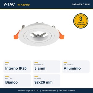 Portafaretto LED da incasso rotondo GU10 bianco foro 80mm IP20 V-TAC VT-4204RD - foto 7