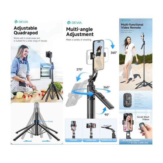 Selfie-Stick con tracciamento del viso Al + supporto per streaming + Telecomando Selfie-Stick con tracciamento del viso Al + supporto per streaming + Telecomando