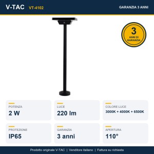 Paletto LED solare da giardino 2W CCT 3000K 4000K 6500K IP65 nero V-TAC VT-4102 - foto 12