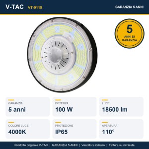 Campana industriale LED 100W 4000K IP65 dimmerabile 1-10V V-TAC VT-9119 - foto 11
