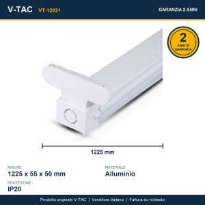 Plafoniera LED doppia per tubi T8 120cm IP20 in alluminio V-TAC VT-12021 - foto 10