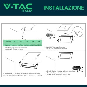 Mini Pannello LED 12W Quadrato da Incasso Bianco Caldo 3000K V-TAC VT-61012 - foto 2