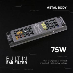 Alimentatore LED Slim 75W 12V 6.25A IP20 in metallo V-TAC VT-13075-S - foto 4