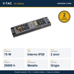 Alimentatore LED Slim 75W 12V 6.25A IP20 in metallo V-TAC VT-13075-S - foto 6