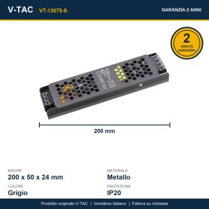 Alimentatore LED Slim 75W 12V 6.25A IP20 in metallo V-TAC VT-13075-S - foto 7