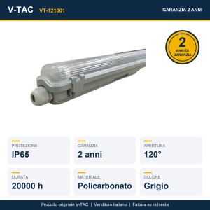 Plafoniera stagna LED T8 150cm 1x22W IP65 grigia V-TAC VT-121001 - foto 9