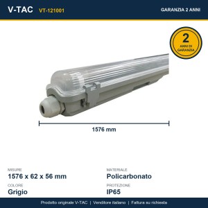 Plafoniera stagna LED T8 150cm 1x22W IP65 grigia V-TAC VT-121001 - foto 10