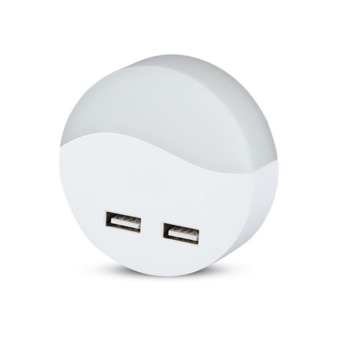 Faretto Segnapasso LED 0,45W 3000K con Sensore Crepuscolare e USB 2A, V-TAC VT-84-RD