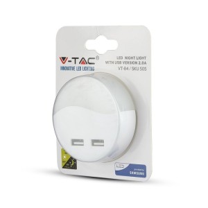 Faretto Segnapasso LED 0,45W 3000K con Sensore Crepuscolare e USB 2A, V-TAC VT-84-RD - foto 3
