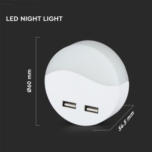 Faretto Segnapasso LED 0,45W 3000K con Sensore Crepuscolare e USB 2A, V-TAC VT-84-RD - foto 4
