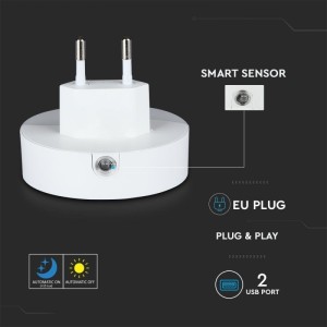 Faretto Segnapasso LED 0,45W 3000K con Sensore Crepuscolare e USB 2A, V-TAC VT-84-RD - foto 7