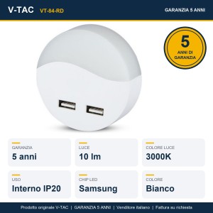 Faretto Segnapasso LED 0,45W 3000K con Sensore Crepuscolare e USB 2A, V-TAC VT-84-RD - foto 9