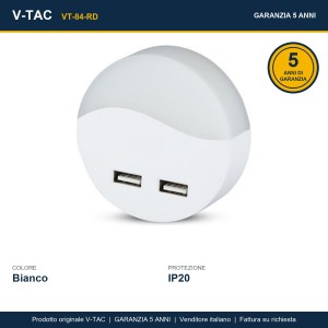 Faretto Segnapasso LED 0,45W 3000K con Sensore Crepuscolare e USB 2A, V-TAC VT-84-RD - foto 10