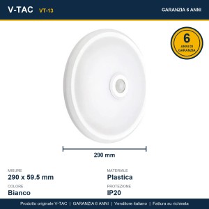 Plafoniera LED rotonda 12W con sensore PIR 6400K bianco V-TAC VT-13 - foto 9