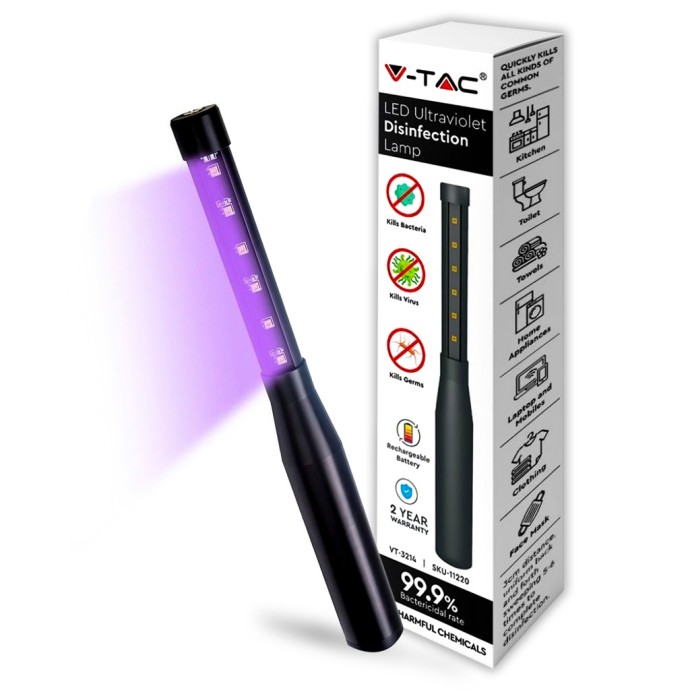 Lampada germicida UV-C portatile 14W 275nm ricaricabile V-TAC VT-3214