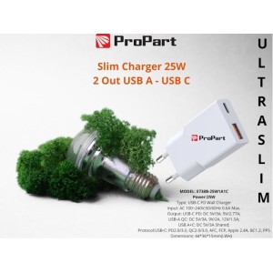 Slim Carica Batterie 25W 2 Out USB A - USB C
