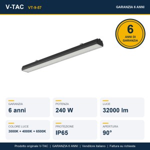 Campana industriale LED lineare 240W CCT 3000K 4000K 6500K IP65 nera V-TAC VT-9-57 - foto 10