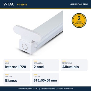 Plafoniera LED doppia per tubi T8 60 cm IP20 in alluminio bianco V-TAC VT-16011 - foto 10