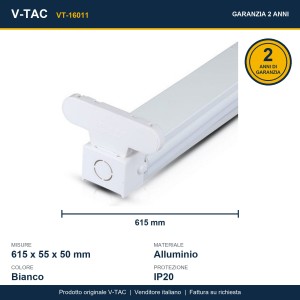 Plafoniera LED doppia per tubi T8 60 cm IP20 in alluminio bianco V-TAC VT-16011 - foto 11