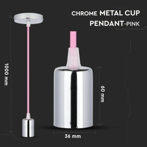 Lampadario a sospensione E27 max 60W cilindro metallo cromato cavo rosa V-TAC VT-7338-PK - foto 2