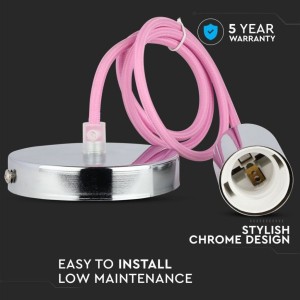 Lampadario a sospensione E27 max 60W cilindro metallo cromato cavo rosa V-TAC VT-7338-PK - foto 5