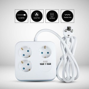 Multipresa quadra bianca con cavo 1,4m, 3 prese Schuko 10/16A e 2 USB-A V-TAC VT-1153-2 - foto 2