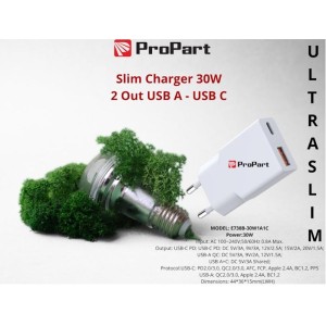 Slim Carica Batterie 30W 2 Out USB A - USB C
