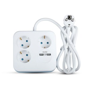Multipresa quadra bianca con cavo 1,4m, 3 prese Schuko 10/16A e 2 USB-A V-TAC VT-1153-2 - foto 5