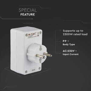 Adattatore multipresa 4 prese 2300W spina Schuko bianco V-TAC VT-1054 - foto 3
