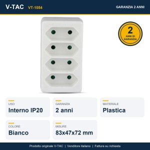 Adattatore multipresa 4 prese 2300W spina Schuko bianco V-TAC VT-1054 - foto 7