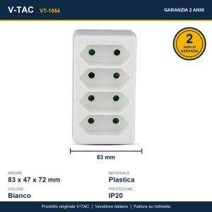 Adattatore multipresa 4 prese 2300W spina Schuko bianco V-TAC VT-1054 - foto 8