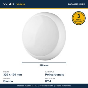 Plafoniera LED rotonda 20W CCT con sensore e kit emergenza IP54 V-TAC VT-8633 - foto 16
